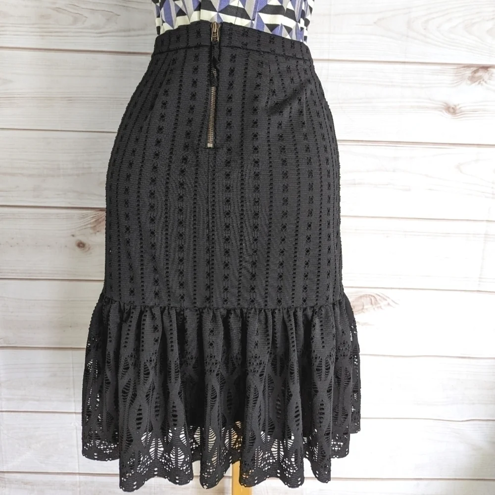 Anthropologie Moulinette Soeurs Perforated Ruffle Skirt in Black Size Small